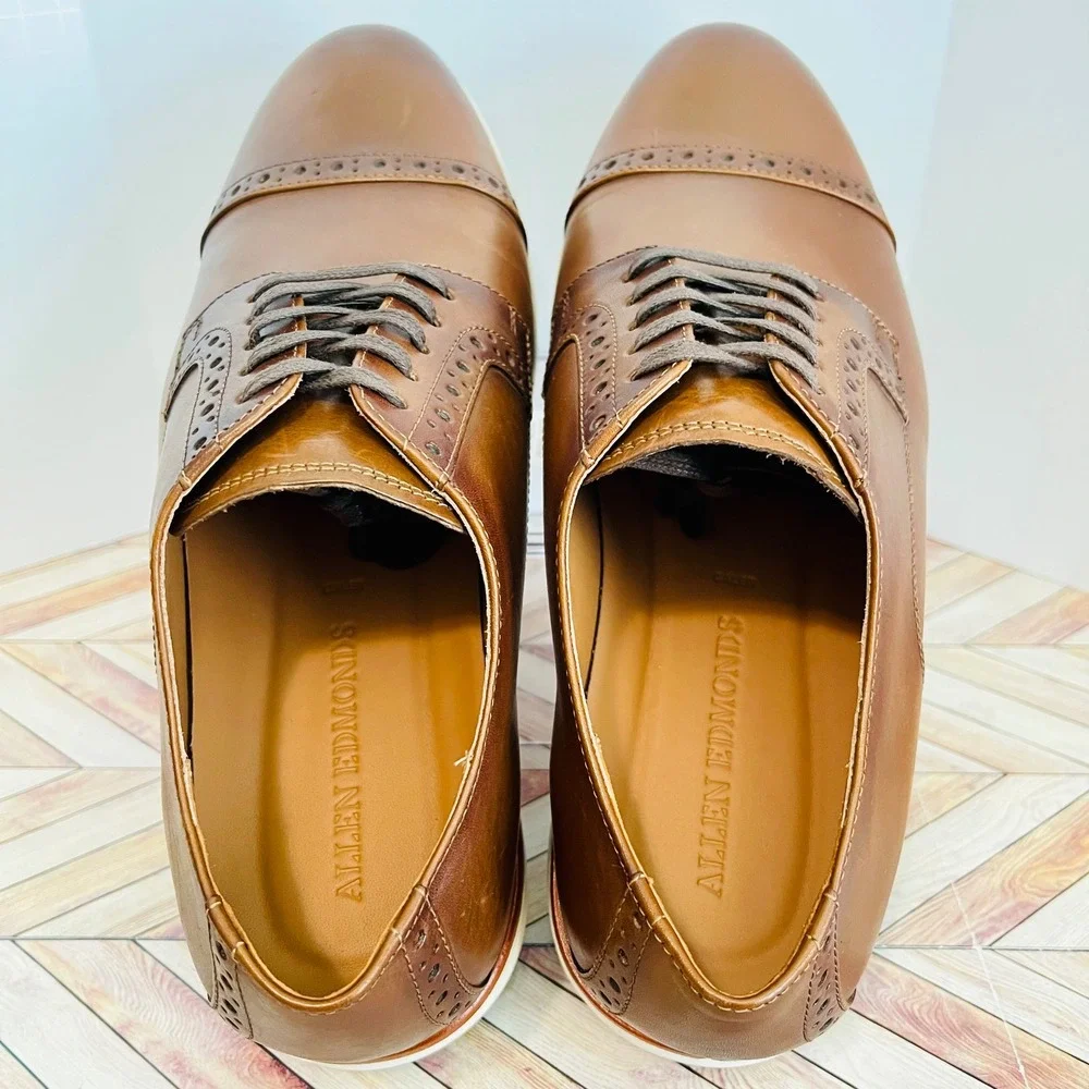Allen Edmonds Caleb Brogue Lace Up Derby Sneakers Mens 9.5 3E Brown Leather 7283